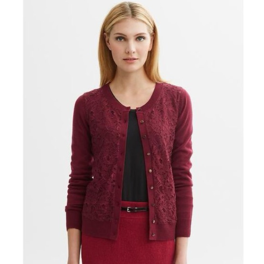 Banana Republic Women's Deep Red Lace Cardigan